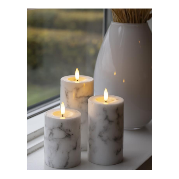 LED bloklys, hvid marmor, 3 pak inkl. fjernbetjening