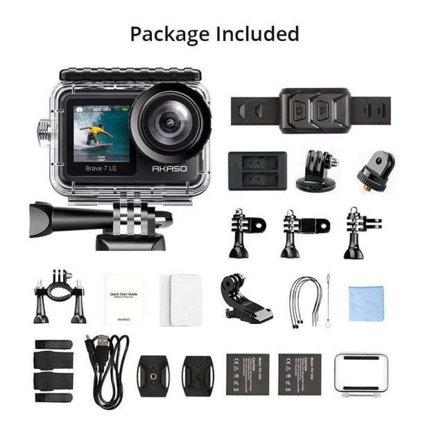 AKASO Brave 7 LE Dobbeltskrm Action Kamera 4K/30fps - IPX7 Vandtt