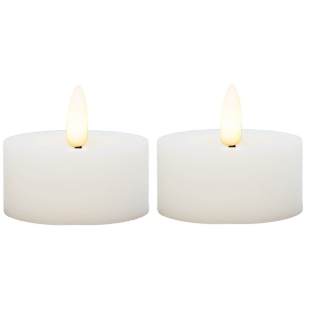 LED fyrfadslys (store) i stearin, hvid, 2 stk