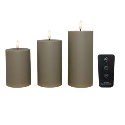 LED bloklys -udendørs, sand, 3 stk. inkl. fjernbetjening