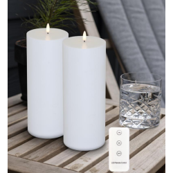 LED bloklys - udendrs, 25 cm, hvid, 2 stk inkl. fjernbetjening