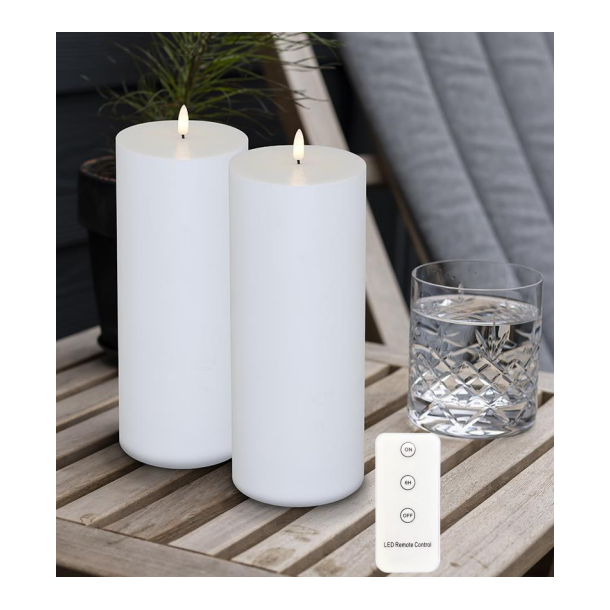 LED bloklys - udendrs, 25 cm, hvid, 2 stk inkl. fjernbetjening