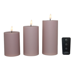 LED bloklys - udendørs, rosa, 3 stk. inkl. fjernbetjening