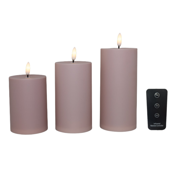 LED bloklys - udendørs, rosa, 3 stk. inkl. fjernbetjening